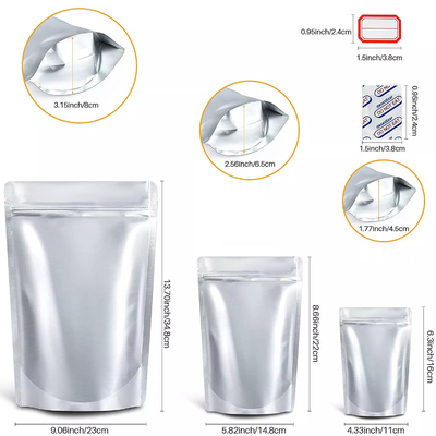 Borse in Mylar con chiusura lampo richiudibili personalizzate con assorbitori di ossigeno